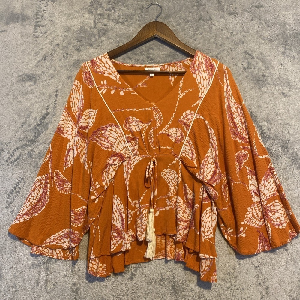 Maurices Top Womens‎ Sz S Orange Flowy Boho Hippie Cottage Beach Resort Cruise